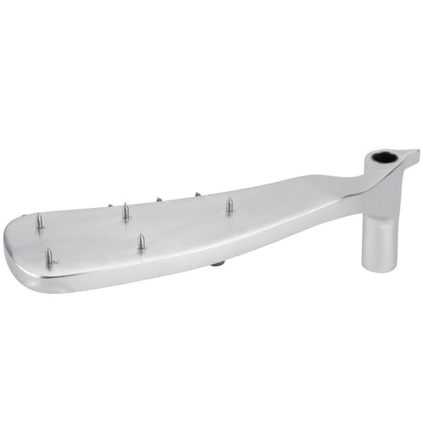 A close-up of a silver metal Avantco replacement pusher arm with screws.