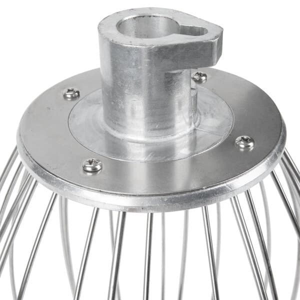 An Avantco 304 stainless steel wire whip with a metal handle.