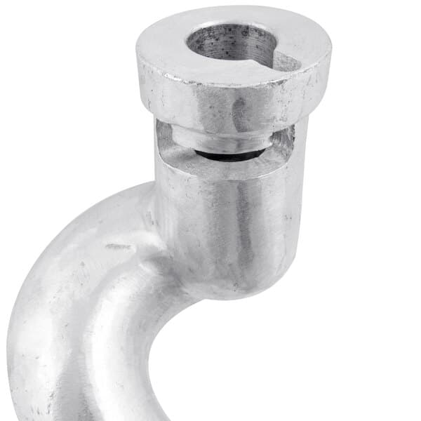 A silver cast aluminum dough hook for an Avantco mixer.