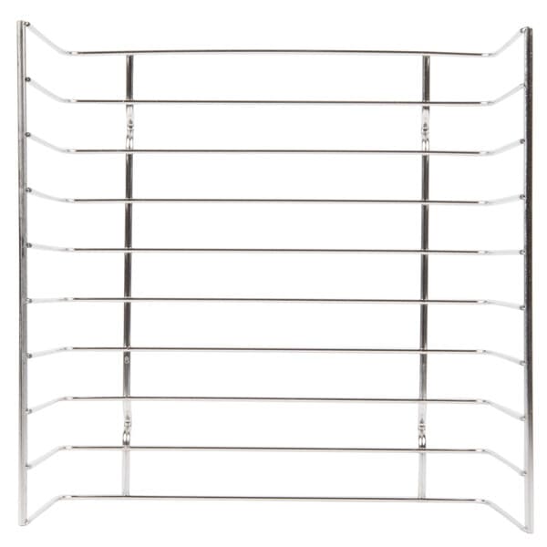 An Avantco bun rack with four shelves of small metal rods.