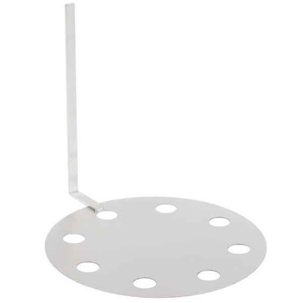 An Avantco metal steam plate with holes and a handle.