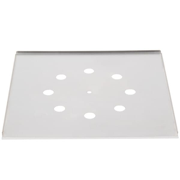 A white rectangular tray with holes in it.