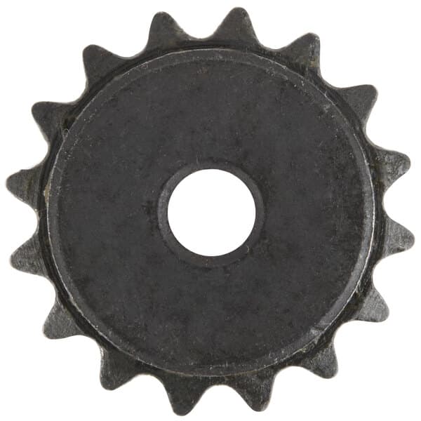 A close up of a black metal gear with a hole in the middle.