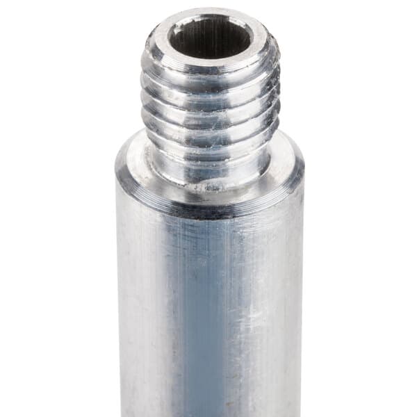 A stainless steel threaded stir rod pipe with a nut on it.