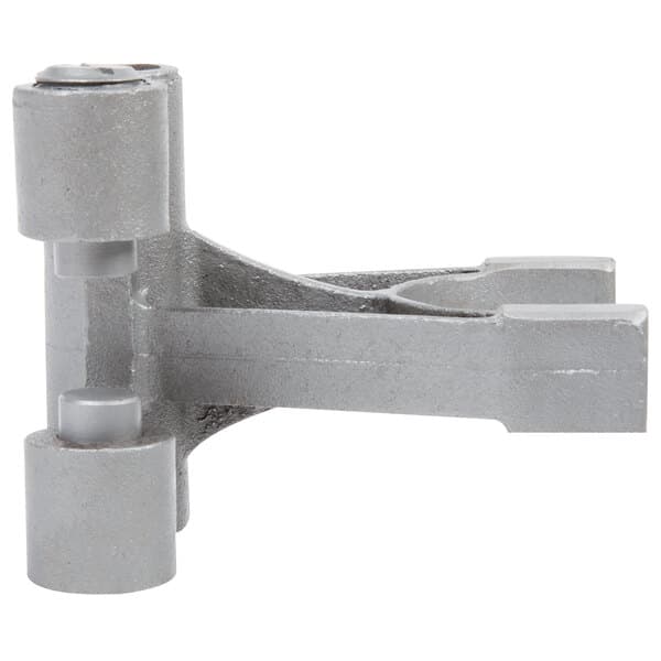 A grey metal Avantco fork bracket with two round objects.