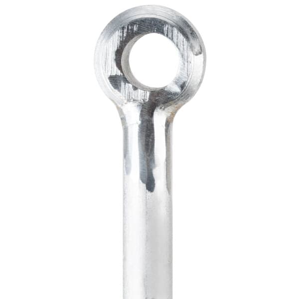 A silver Avantco pull rod with a hole in it.