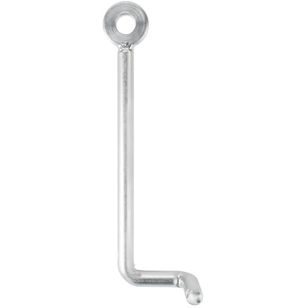 A long silver pole with a silver metal hook on the end.