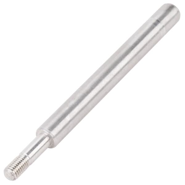 A silver metal rod with a threaded screw on the end.