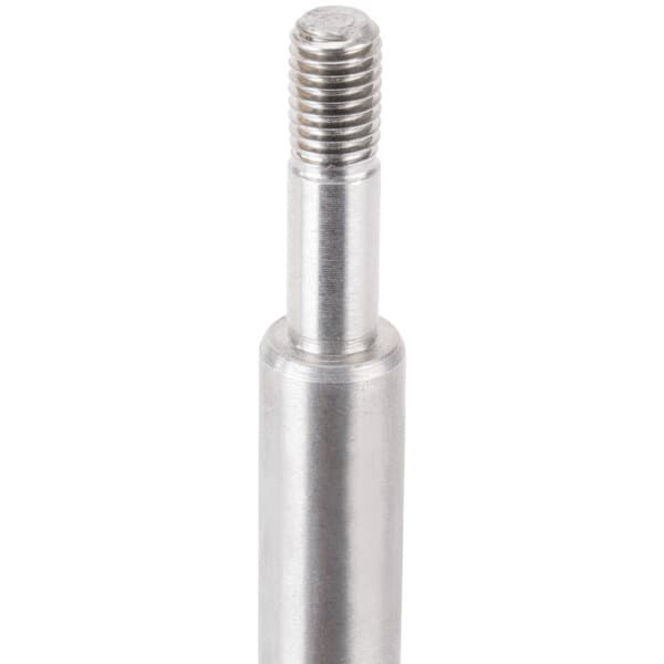A stainless steel threaded axle with a nut on the end.