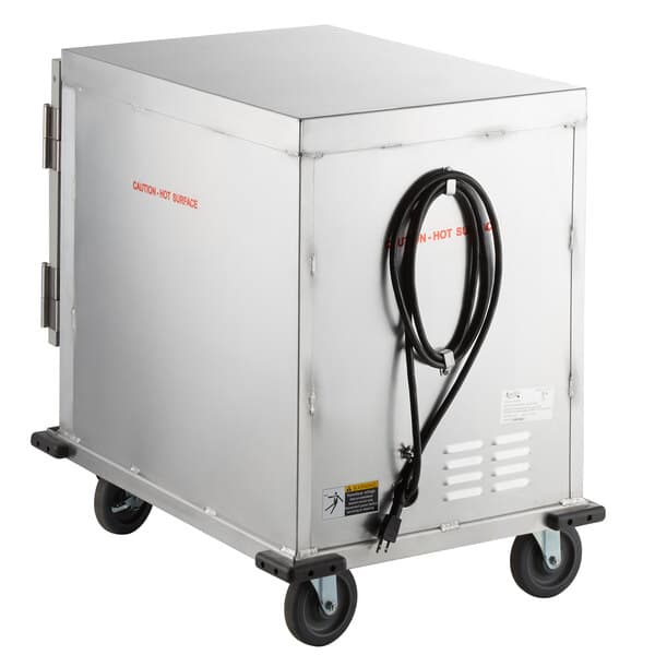 An Avantco stainless steel holding cabinet with a black cord.