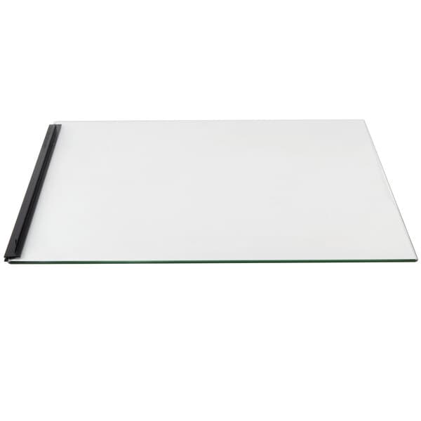 A rectangular glass plate with black edges.