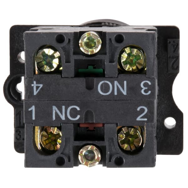 A black electrical safety switch with white text on it.