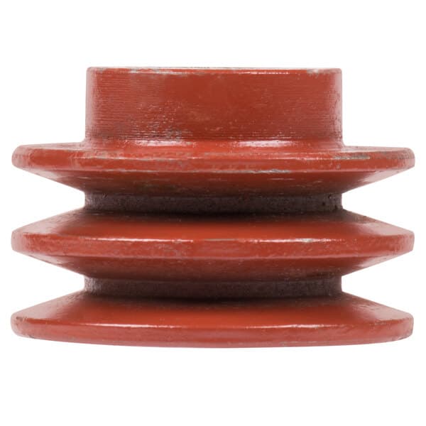 A red Avantco belt wheel with three holes.