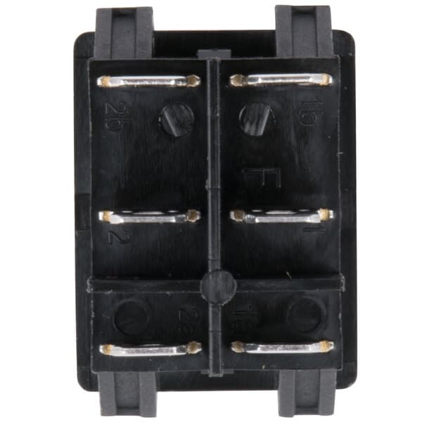 A black rectangular Avantco heating/proofing rocker switch with metal pins.