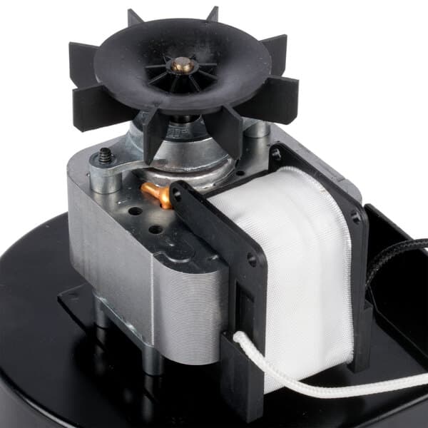 An Avantco blower motor assembly with a black and gold circular fan.