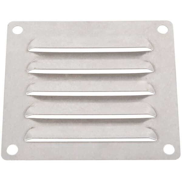 A white metal Avantco back vent guard with four holes.