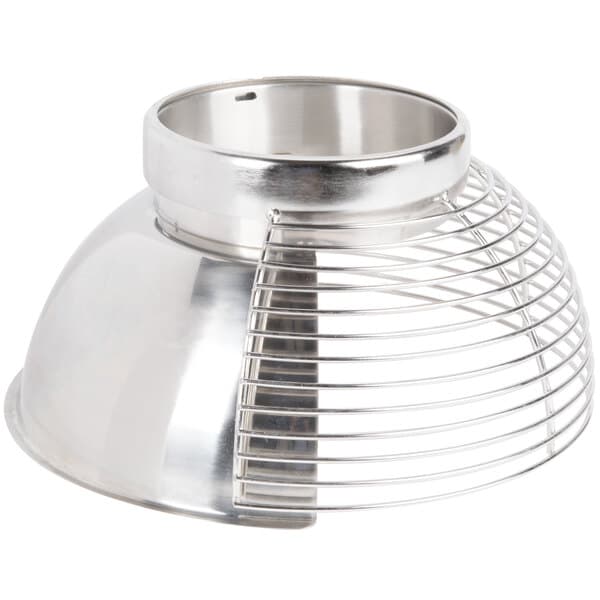 A silver bowl with a metal rim.