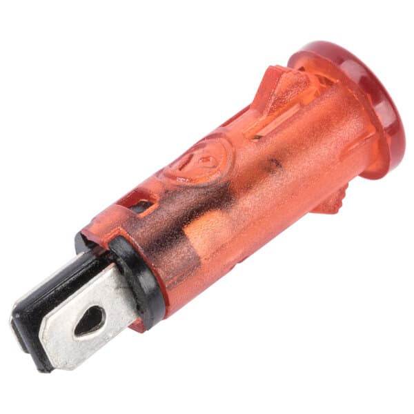 An Avantco orange "hot" light with black and red wires.