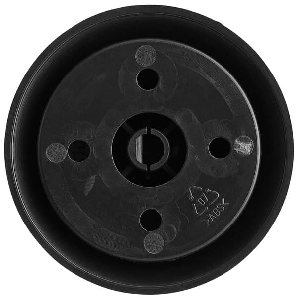 A black plastic Avantco control knob with holes in it.
