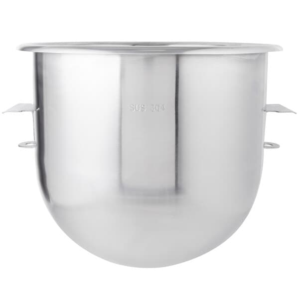 A silver Avantco 304 stainless steel mixing bowl with a handle.