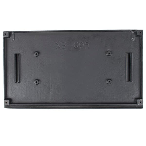 A black rectangular grooved bottom grill plate with screws.
