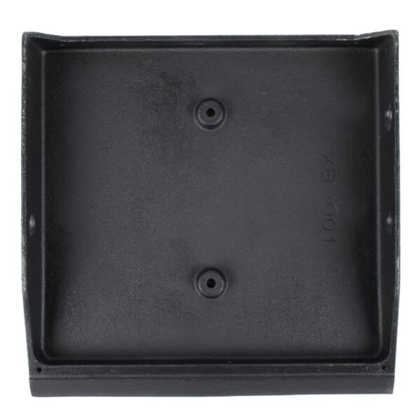 A black rectangular Avantco grill plate with grooves and holes.