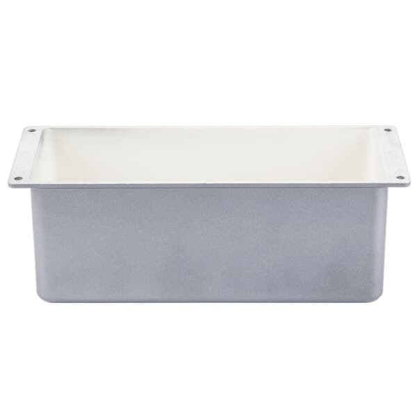 A white rectangular metal back cover with black border.