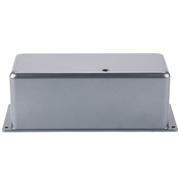 A rectangular metal back cover for an Avantco electrical box.