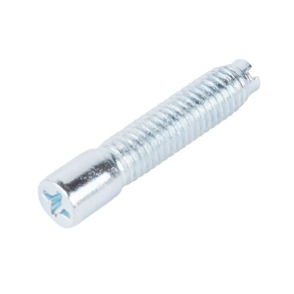 A close-up of a silver screw.