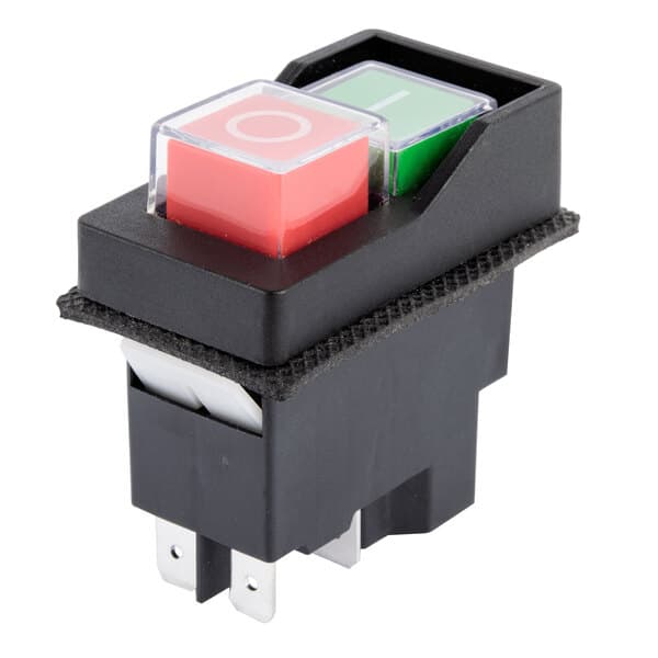 An Avantco On/Off switch with red and green buttons.