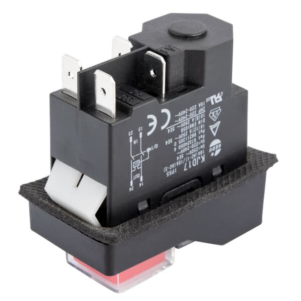 A close-up of a black Avantco On/Off switch with white text.