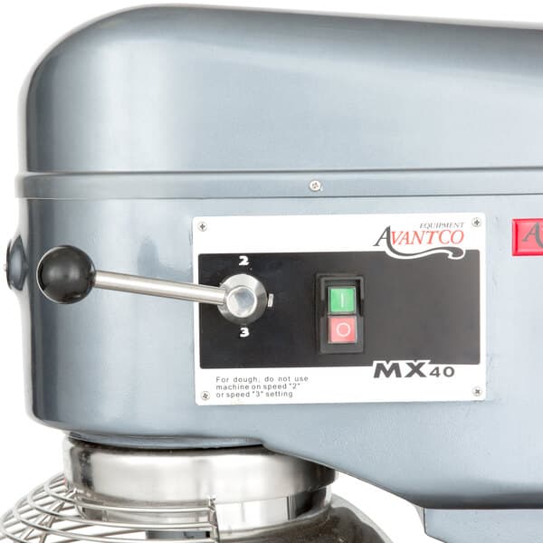 The black and silver On/Off switch for an Avantco mixer.
