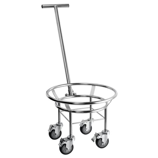 An Avantco stainless steel cart with wheels and a handle.