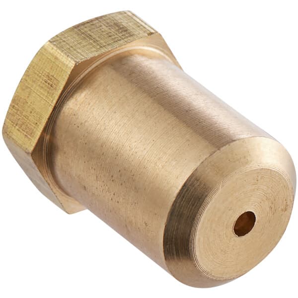 A close up of a brass threaded nut with a hole in it.