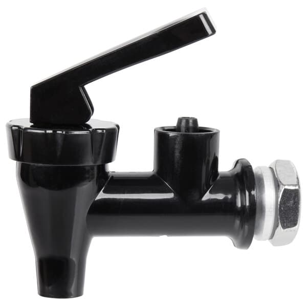 An Avantco black water faucet with a silver handle.