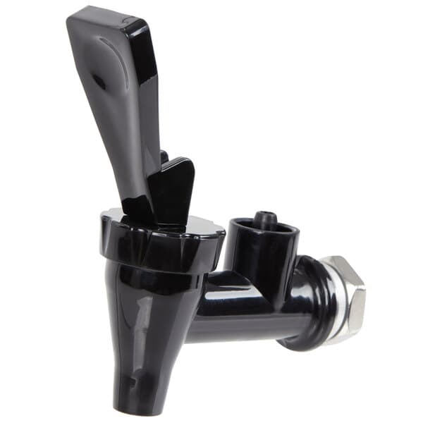 A black Avantco faucet with a silver nut and handle.