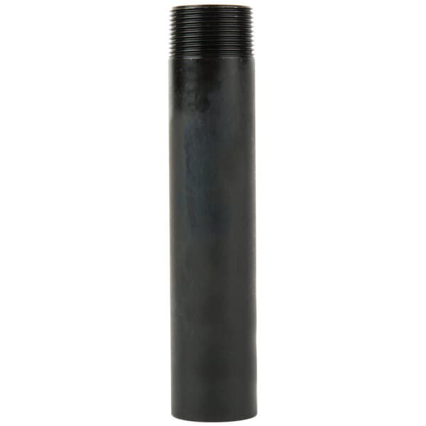 An Avantco black plastic drain pipe extension with a metal cap.