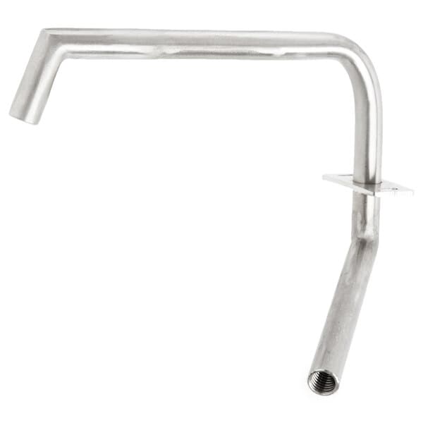 A silver metal water pipe with a screw on the end.