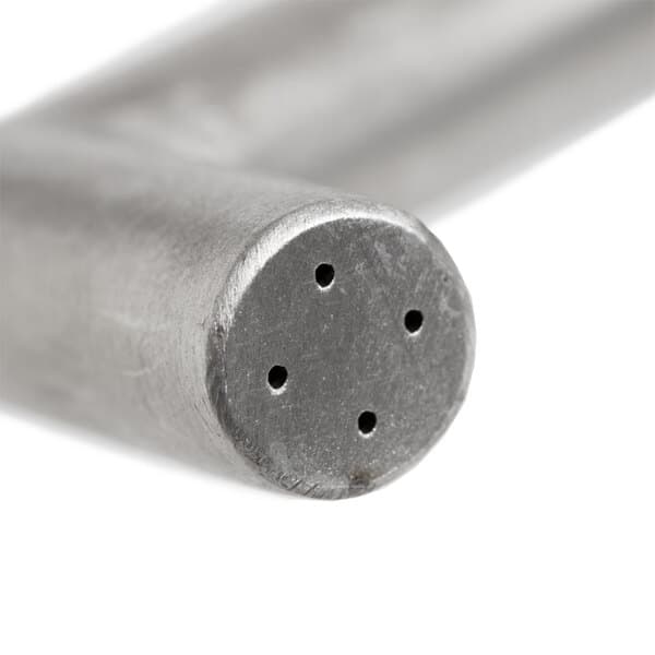 A metal water pipe with holes.