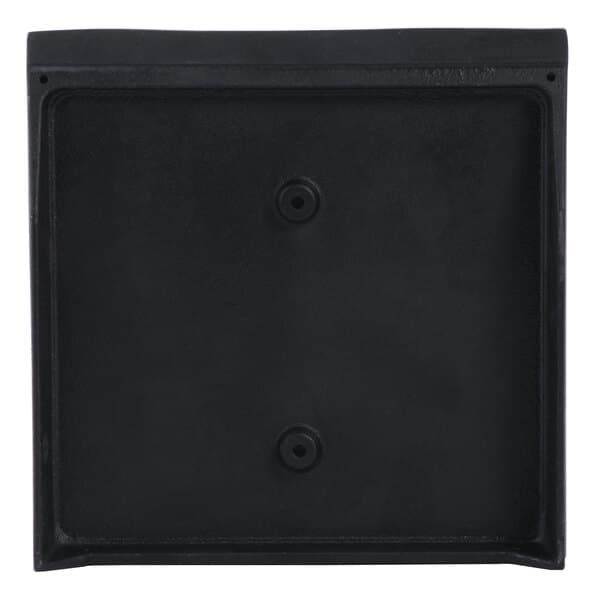 A black square Avantco grill plate with two holes in it.