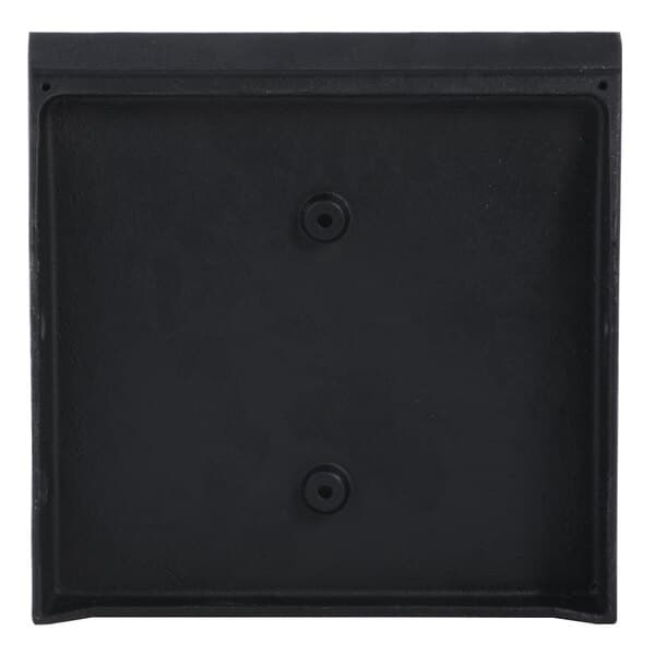 A black square Avantco grill plate with holes in it.
