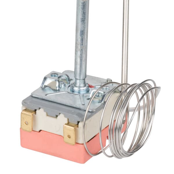 An Avantco thermostat with wires attached.