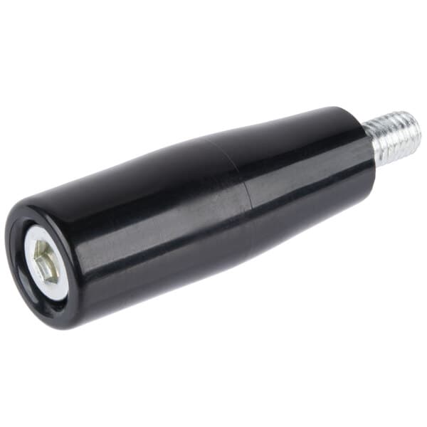 A black plastic and metal handwheel handle.