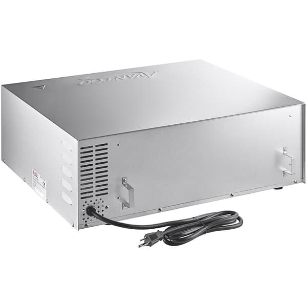 A silver Avantco countertop pizza oven with a black cord.