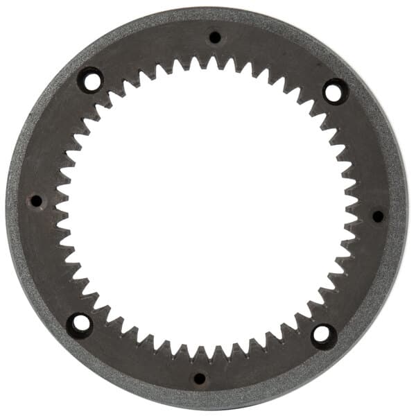 A circular metal turning plate gear with many holes.