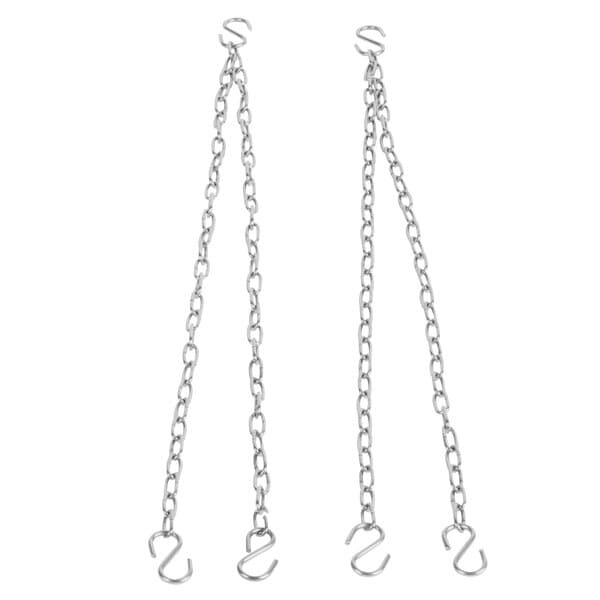 A pair of silver chains with hooks.