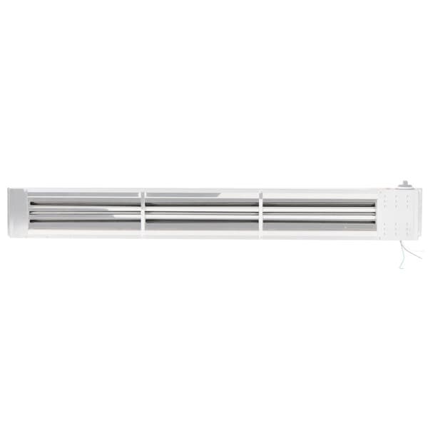 A white heating element with metal venting.