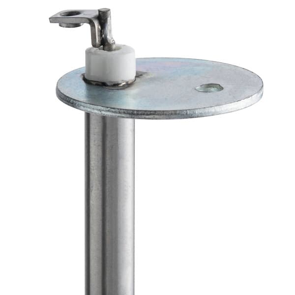 A metal pole with a white plastic part.