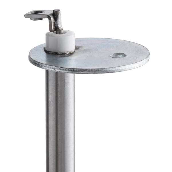 An Avantco heating element with a white metal base on a metal pole.