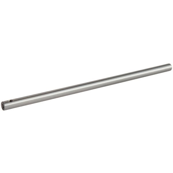 An Avantco stainless steel lower tow bracket axle with a hole in the end.